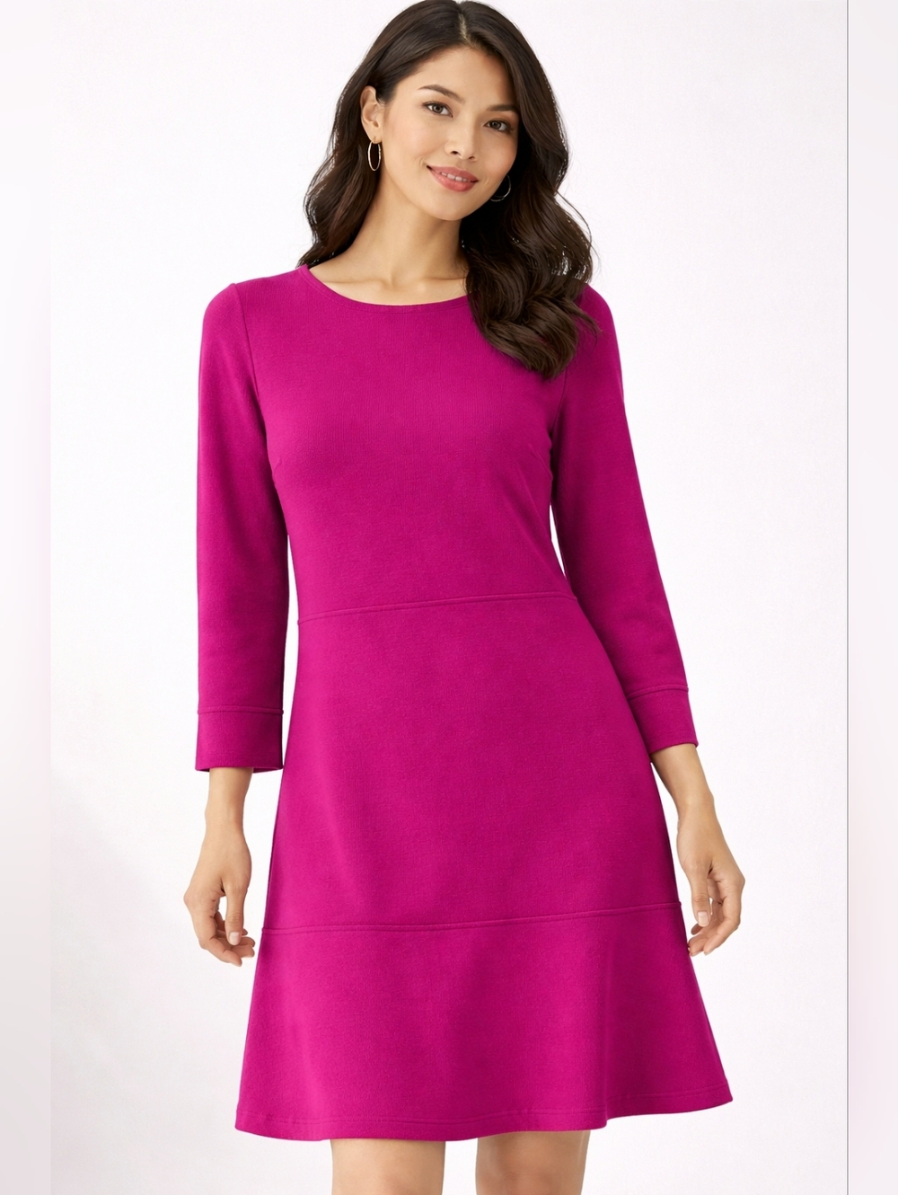 LOFT Fuchsia Magenta Long Sleeve A-Line Dress Size 14
